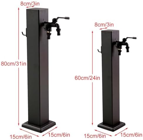 Faucet 304 Stainless Steel Outdoor Vertical Square Garden Water Column, with Faucet and Hose Stand,60cm/24in - Image 2