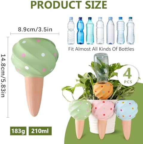 Joyeee Automatic Plant Watering Spikes 4 Pack, 210ML Terracotta Self-Watering Stakes, Vacation Plant Waterer for Potted Plants, Drip Irrigation Devices with 4 Colors Sea Spiral Design for Home Garden - Image 4