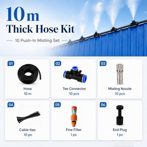 Outdoor Misting Nozzle Tee Kit - Automatic Watering Atomizing System for Garden Cooling, Easy Installation, 10m (32.8ft) Irrigation Solution for Hot Weather - Image 3