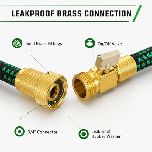 50 FT Premium Non-Expanding Garden Hose Ultra Lightweight, 50FT Watering Hose with 10 Function Nozzle, Kink & Tangle-Free, Leakproof & Pressure Resistant for Yard/Lawn/Camping (Black&Green) - Image 2
