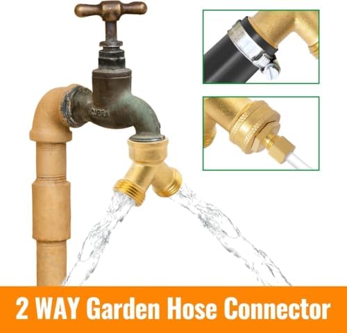 3/4 Inch GHT Y Valve 2 Way Brass Garden Hose Splitter Heavy Duty 3/4'' GHT Garden Hose Bib Splitters Brass Y Valves with Extra 4 Rubber Washers 1 Sealing Tape (2-Pack) - Image 2