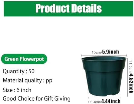 RooTrimmer 50 Pack 6 Inch Nursery Pots, Planting Grow Plastic Flower Pots, Thick Planters with Drainage Holes for Outdoor/Indoor Plants Succulent Herb (Green) - Image 2