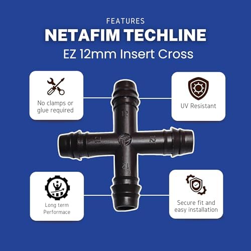 Netafim Techline EZ 12mm Insert Cross – 4-Way Barbed Fitting for Drip Irrigation – Fits Hoses 0.426" ID | 32500-003190 | T12CROSS (25pc) - Image 2