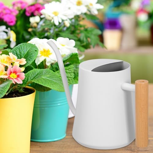 Watering Can White with Long Spout, Stainless Steel Retro 1000ml - Image 4