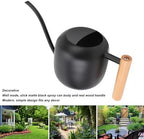 Stainless Steel Watering Can, 1.2L Indoor Plant Waterer with Long Spout, Wooden Handle for Flowers Succulents Bonsai (Black) - Image 3