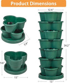 VECELO 7 Tier Vertical Garden Planter, Self Watering Stackable Planters with Wheels for Strawberries, Herbs, Flowers, Vegetables, Dark Green - Image 2