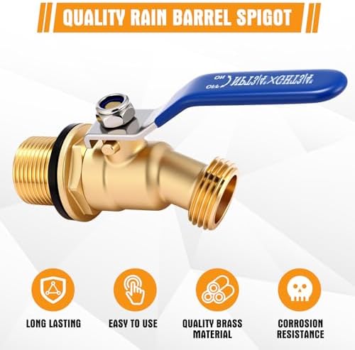 JaGely 3 Pack Brass Rain Barrel Spigot Kit 3/4" Inlet to 3/4"GHT Thread Outlet Water Tank Faucet 55 Gallon Drum Outdoor Rain Bucket Spigot with Bulkhead Fitting, Tape, Traction Rope(Blue) - Image 5