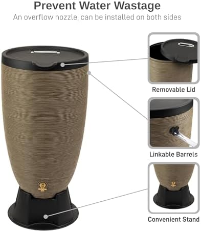 RTS Home Accents 50-Gallon Newport Rain Barrel with Stand and Removable Lid, Sandstone Color - Image 4