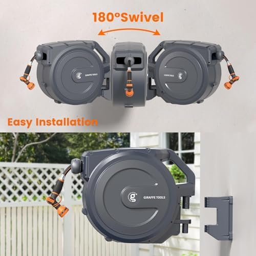 Giraffe Tools Retractable Garden Hose Reel Auto Rewind Wall Mount 5/8" 62FT - Image 3
