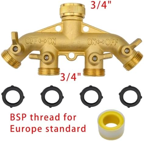 Heavy Duty Brass 1-2-4 way Splitter Garden Hose Hexagonal Connector with Comfortable Grip Shut Off Valves Adapter for Water Tap(4 Way EU) - Image 2
