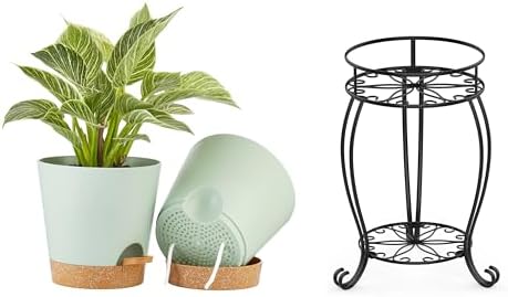 FaithLand 2 Tier Plant Stand and 2-Pack 8 Inch Self Watering Pots Bundle by FaithLand