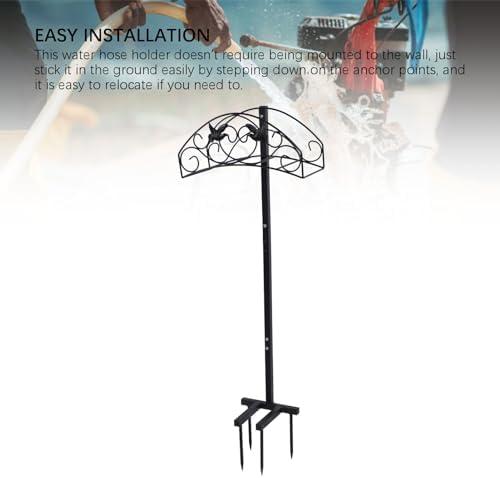 Garden Hose Holder, Freestanding Water Hose Storage Stand, Heavy Duty Detachable Hose Hanger with Top Storage Basket, Easy Installation, Iron Material for Outside Yard - Image 3