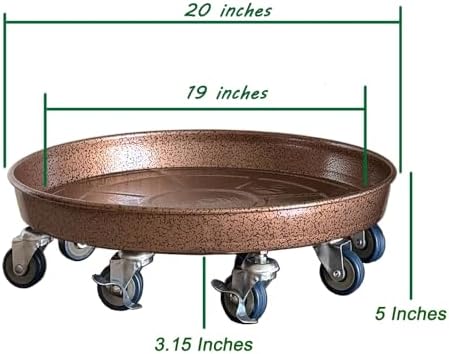 Rolling Planter Caddy(570lbs Capacity), Heavy Duty Metal Plant Stand with Brake Wheels Plant Dolly Mover Plant Pot Tray Saucer for Indoor Outdoor 20Inches Copper - Image 2