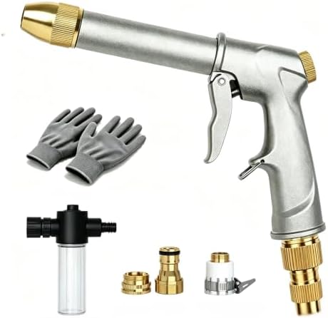100% heavy-duty metal car wash and garden spray nozzle, all-copper nozzle, 360° rotatable with 4 spray modes, fits 3/4 inch hose connection, versatile for watering plants, lawn, and car washing by Unknown