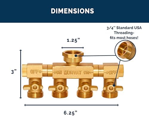 Morvat 4 Way Splitter with Rotating Arms, Heavy Duty Brass Garden Hose Manifold Connector with Comfort Rubber Grip ON/OFF, Adapter for Water Faucet Tap & Spigot, 8 Extra Washers & Teflon Tape - Image 6