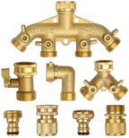Garden Hose Splitter Heavy Duty Brass 1-2-4 Way Splitter Garden Hose Hexagonal Connector with Grip Shut Off Valves Adapter for Water Tap(Quickconnector EU) - Image 2