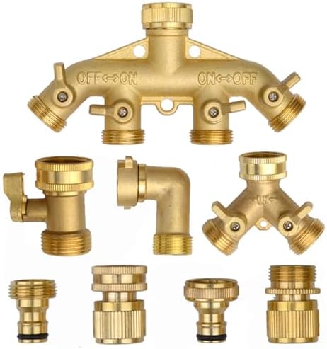 Garden Hose Splitter Heavy Duty Brass 1-2-4 Way Splitter Garden Hose Hexagonal Connector with Grip Shut Off Valves Adapter for Water Tap(Quickconnector EU) - Image 2