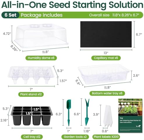 SOLIGT Self Watering Seed Starter Trays with Humidity Domes 6 Pack 144 Cell - Image 5