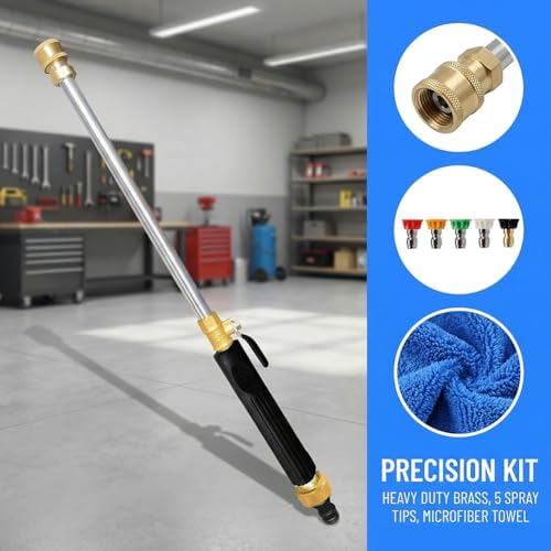 High Pressure Hose Nozzle for Garden Hose, Turn Any Hose Into Power Washer, 5 Spray Tips & Car Wash Towel, Heavy Duty Brass Jet Nozzle for Car Washing, Patio Driveway Outdoor Cleaning (New-Black) - Image 2