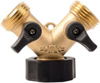 278 2-Way Y Shaped Brass Garden Hose Splitter - Fits Standard 3/4" Hose Thread by Unknown