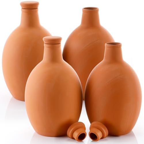 4 Pcs Large Terracotta Watering Pots 50 oz Ollas Self-Watering Pots with Lids Terracotta Watering Globes Bulk Plant Irrigation System for Indoor Outdoor Plants Garden Beds by Ferrochef