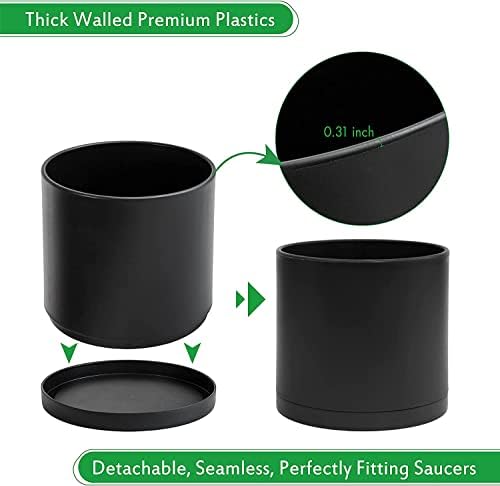D'vine Dev Plastic Planter Pot with Saucer, 10 in, Black, 74-X-B-2 - Image 4
