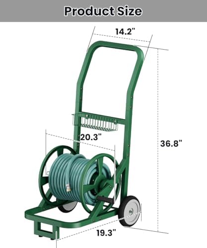 Artigarden Garden Hose Reel Cart with Wheels, Holds 125 ft 5/8" Hose, Green - Image 5
