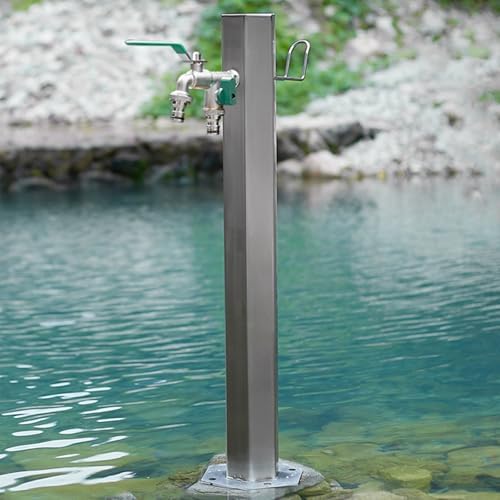Outdoor Stainless Steel Standing Water Column, Freestanding Garden Hose Holder with Faucet for Garden Irrigation and Washing(50x21cm/20x8in) - Image 2