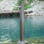 Outdoor Stainless Steel Standing Water Column, Freestanding Garden Hose Holder with Faucet for Garden Irrigation and Washing(86x17cm/34x7in) - Image 2