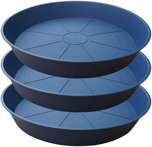 3 Pack of 25 26 inch Plant Saucer (22.7 Inch Base), 4.2" Depth, Large Deep Plastic Flower Planter Water Trays for Indoors Outdoor Bath Bath, Plant Drip Trays for Pot (26", Blue) by Bleuhome