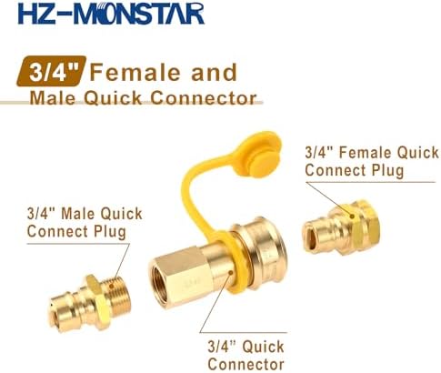 3/4" Propane Hose Quick Connect, 3/4" Female and Male Natural Gas Quick Connector Plug Fittings for Dual Fuel Generator, Solid Brass Quick Connect Fittings for Natural Gas Supply Generator Gas Grills - Image 2