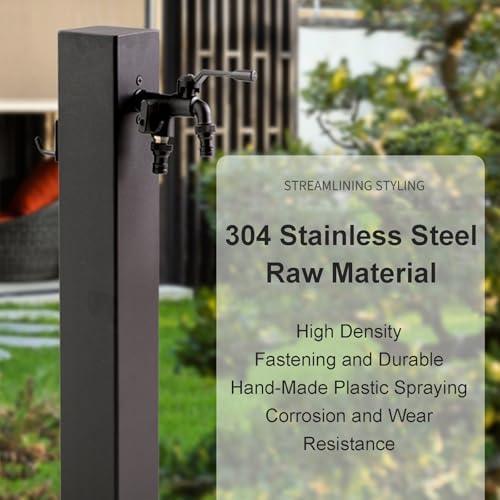 Outdoor Hydrant, Freestanding Antifreeze Water Column, Garden Fountain Watering Device, Stainless Steel Hose Holder with Double Water Outlet(80cm/31in) - Image 3