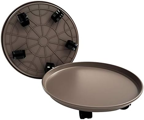 2 Pack 15.5" Brown Plant Caddy with Easy Moving Caster Wheels Round Movable Planter Dolly Trolley Tray Pallet Outdoor Indoor Tree Flower Stand Planter by Amkoskr