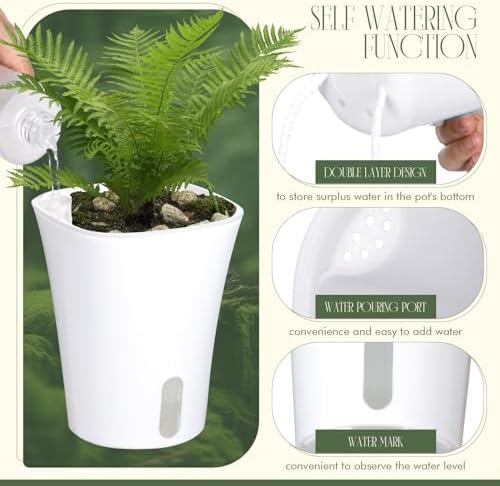 Ziliny 18 Pcs Self Watering Pots Plastic Plant 3 Sizes Flower Plant Pot with Inner White Flower Pots for Indoor House Plants Plastic Self Watering Pot for Herbs Flowers (Xs,S,M) - Image 4
