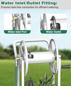 Artigarden Hose Reel Cart with 2 Wheels, Garden Water Hose Holder Heavy Duty Powder Coated Steel Outdoor Winder Storage Holds 125 ft 5/8" Hoses with Basket and 3.9ft Leader Hose for Backyard, White - Image 6