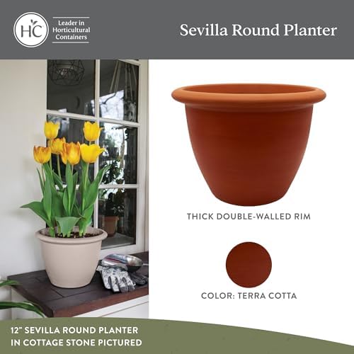 The HC Companies Sevilla Flower Planters - Durable Outdoor & Indoor Planter - Round Lightweight Self Watering Plant Pots for Herbs & More (16" Sunset Terra Cotta, Pack of 1) - Image 2