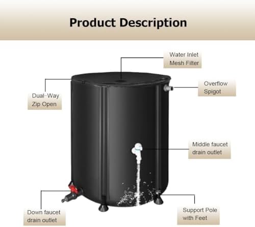 13.2-264 Gal Collapsible Rain Barrel, Portable Water Storage Tank, Rainwater Collection System Downspout, Water Catcher Container with Filter Spigot Overflow Kit - Image 3