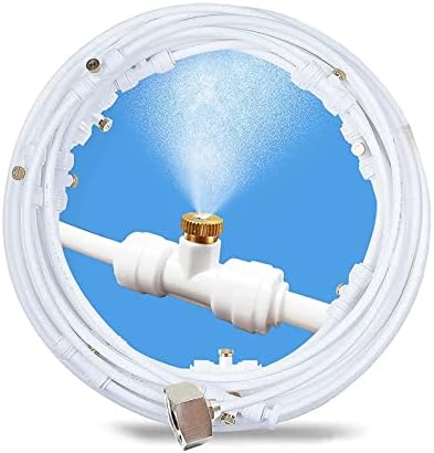 Misting Cooling System, Pre-Assembled Misting Kit, Misting Line + Brass Mist Nozzles + a Brass Adapter(3/4") Outdoor Mister for Patio Garden Greenhouse Trampoline Sprinkle ( Color : White , Size : 15m by Unknown