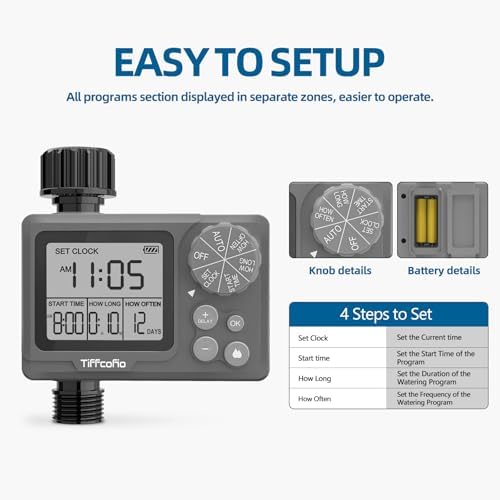 TiFFCOFiO New Sprinkler Timer Outdoor, Digital Programmable for Garden Hose, Irrigrtion Timer with Rain Delay and Manual Mode - Image 2