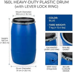 Food Grade Plastic Drum Shipping Barrels Air Tight Water Barrel with Lock Ring Rain Water Collection Barrel 30 50 60 65 100 120 160 200L for Garden Basement Fermentation Storage(160L) - Image 2