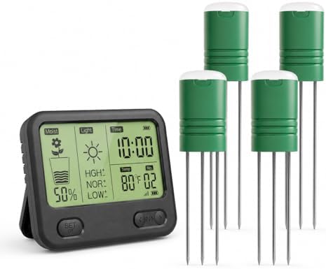 Wireless Soil Moisture Meter for Plants,4 Sensors Included,Supports 12 Zone by VODESON+