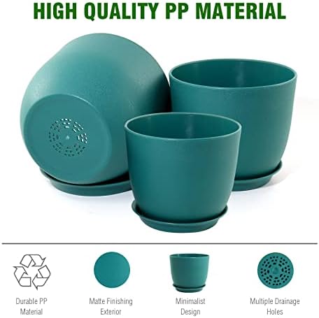 WSMKSZ Large Flower Pots 12/10/9 inch, Set of 3 Modern Decorative Plastic Planters with Drainage Holes and Saucers for House Plants, Plant Pots for Indoor Outdoor Plants, Blue Green - Image 4