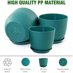 WSMKSZ Large Flower Pots 12/10/9 inch, Set of 3 Modern Decorative Plastic Planters with Drainage Holes and Saucers for House Plants, Plant Pots for Indoor Outdoor Plants, Blue Green - Image 4