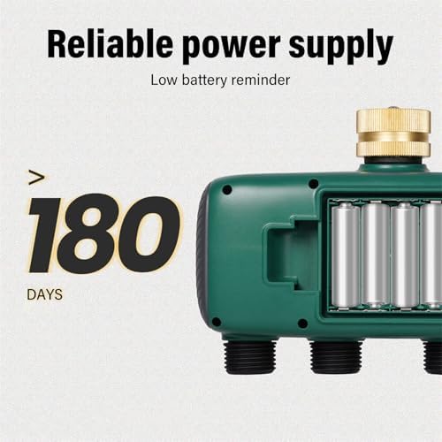 Diydeg Sprinkler Timer, 3/4in Brass Inlet 4 Zone Programmable Water Timer with Rain Delay, Automatic Irrigation Controller System Outdoor Soaker Hose Timer for Garden Hose, Yard - Image 4