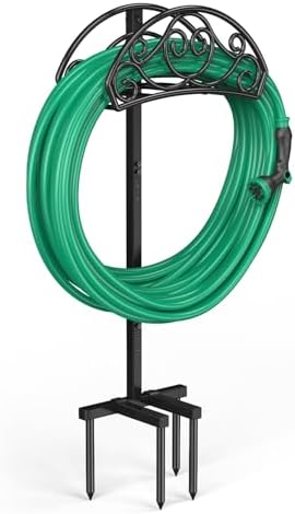 Sunvigor Garden Hose Holder, Heavy Duty Metal Hose Stand with 4 Spikes, Holds Up to 150FT Hose, No Drill Freestanding Hose Reel Alternative for Yard Lawn Outdoor by YourPartnerforOutdoorCareHolidayCheer