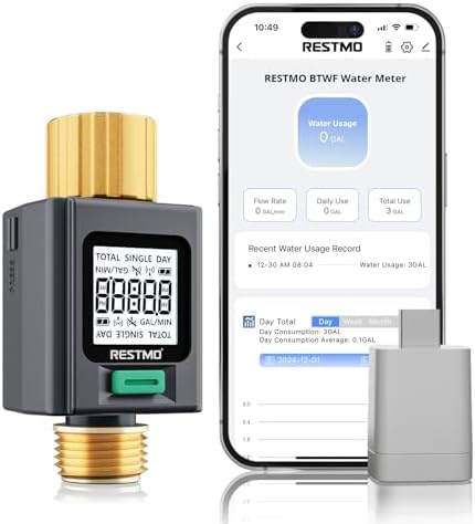 RESTMO Smart Water Flow Meter with Screen Backlight, 2.4GHz WiFi Connection by Restmo