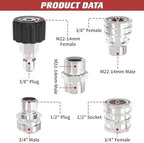 3/8" Pressure Washer Quick Connect Kit, M22-14mm Swivel Fitting - Image 3