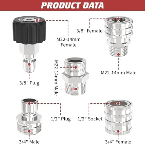3/8" Pressure Washer Quick Connect Kit, M22-14mm Swivel Fitting - Image 3