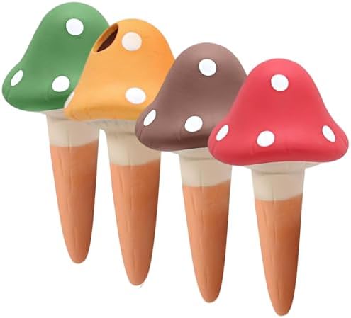 4PCS Terracotta Watering Spikes, Mushroom Self Watering Spikes with Slow Release, Automatic Devices for Indoor Outdoor Potted Plants (4 Colors) by Unknown