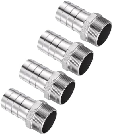 4pcs Stainless Steel Hose Barb Fittings 1-1/2"Barb to 1-1/2"NPT Male by Kozelo